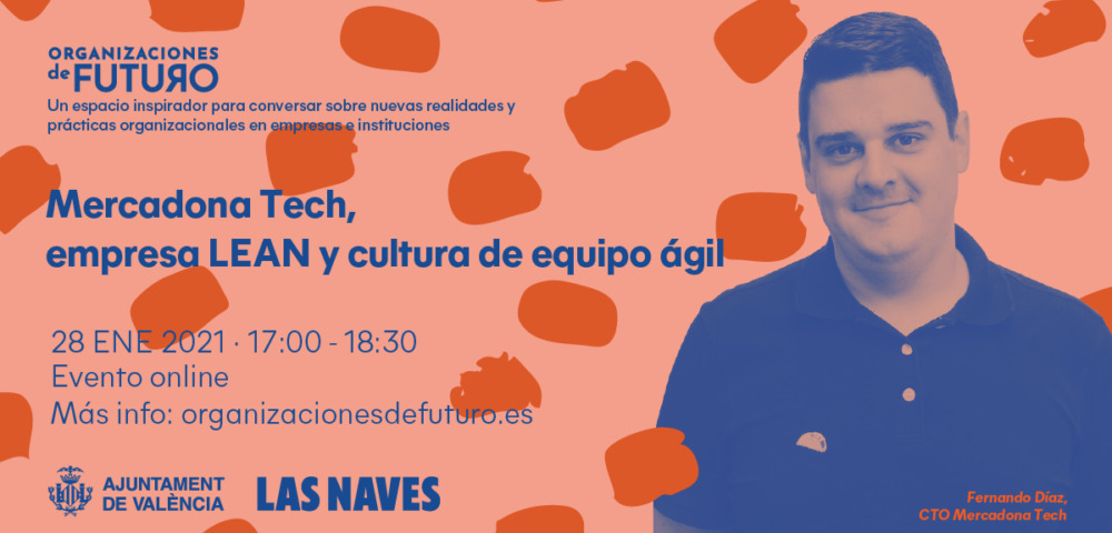Cartel de la charla Mercadona Tech con la foto del ponente del CTO Fernando Díaz